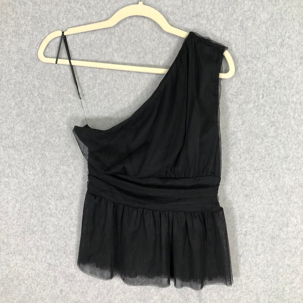 Sincerely Jules Top Women Large Black One Shoulder Tank Tulle Goth Festival Twee